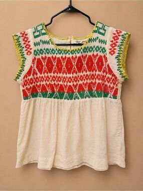 ivy jane Cream Tunic with Red & Green Embroidery